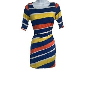 Codigo Striped Multicolor Yellow/Blue/Orange and White Dress. Size:L.